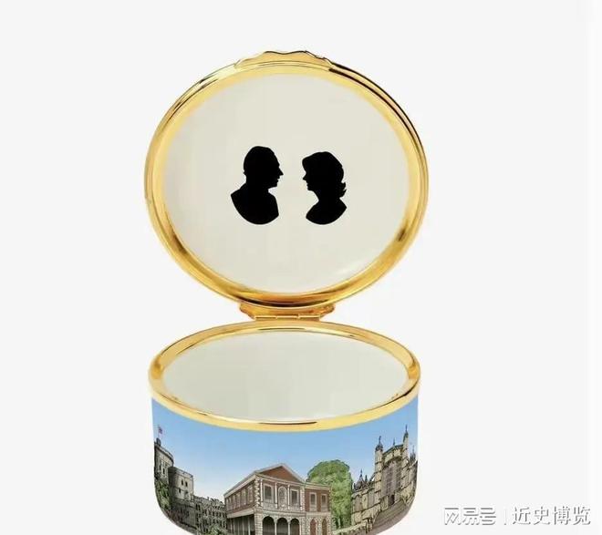 查尔斯纪念瓷婚赠送卡米拉皇家定制珐琅盒两人头像对视好浪漫(图3)